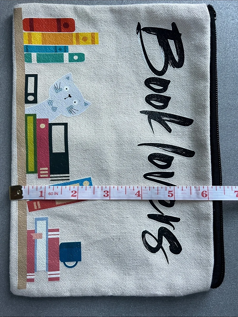 Book Lovers Canvas Zipper Pouch with Colorful Book Print Size 9” L x 6.5” W